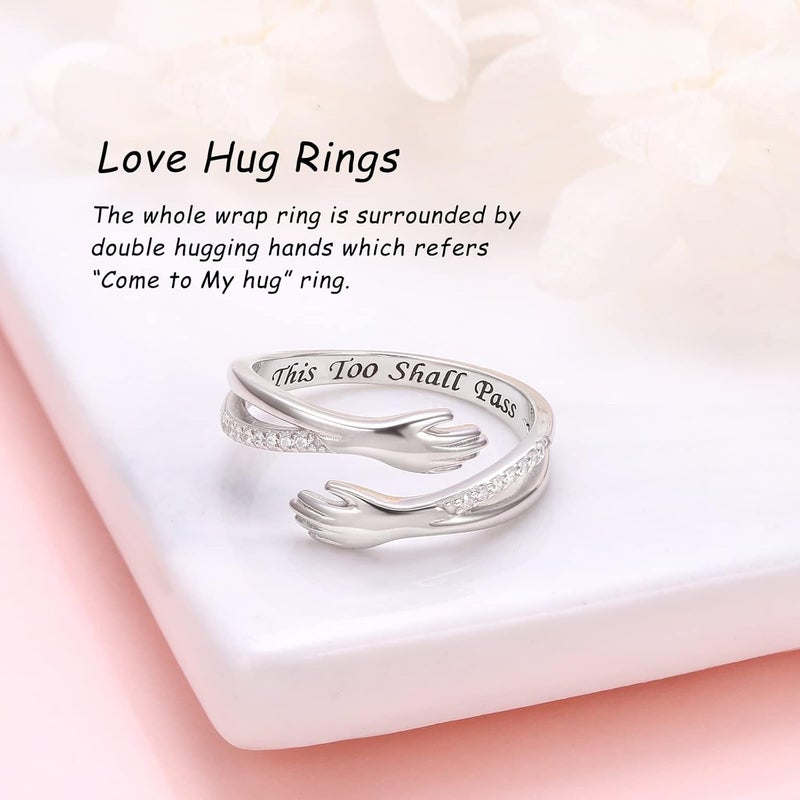 Yearace Hug Ring, S925 Sterling Silver Hug Rings for Women Girl, Hugging Hand Open Promise Ring, Mothers Day Valentine's Day Birthday Gifts - Image 3